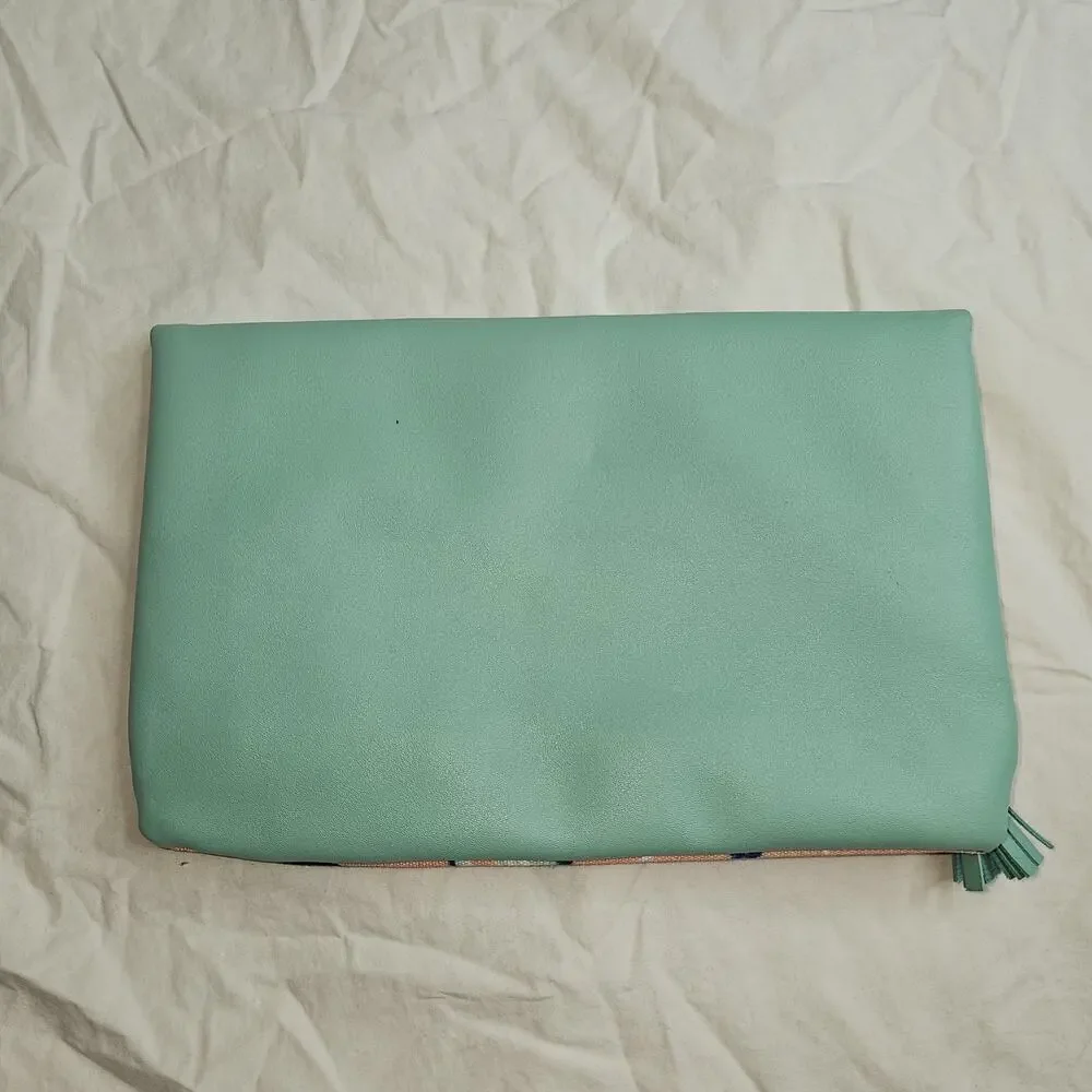 Anthropologie Rachel Pally Reversible Folded Clutch Tropical leaf Faux Leather